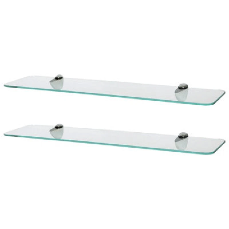 Image of Harbour Housewares 2X Rounded Floating Glass Shelves - 60Cm - Silver Brackets - Bathroom Shower Storage Vanity Display Unit Shelf
