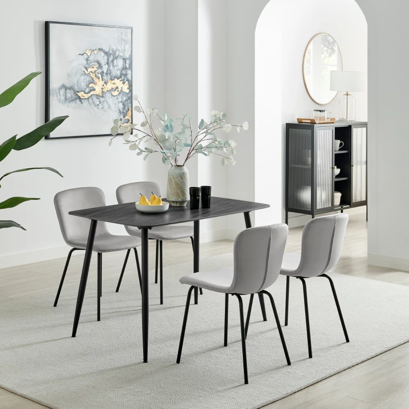 Image of FurnitureboxUK FurnitureboxUK Asti Grey Marble Ceramic Top Dining Table & 4 Black Asti Chairs Size: 4 Person Grey 4 Person Unisex 5056784309957