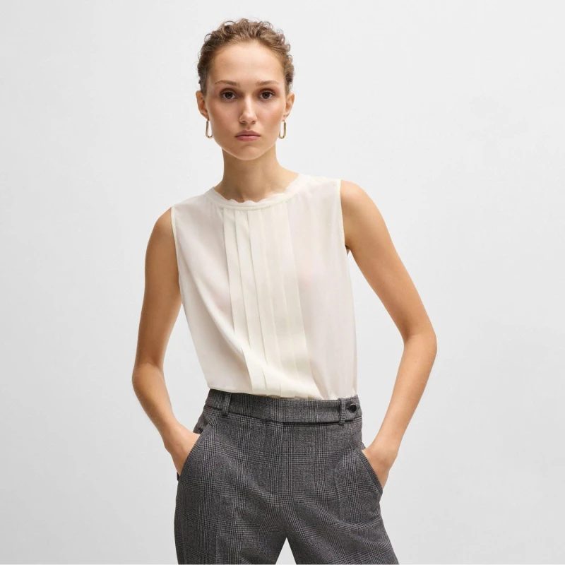 Image of Boss Bemiula Pleat-Front Sleeveless Blouse White female 6