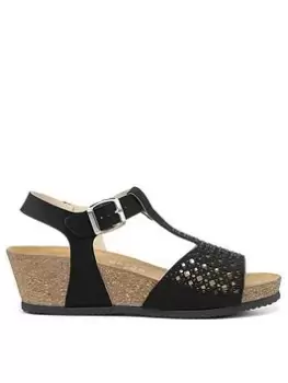 Image of Hotter Hotter Melissa T-bar Wedge Sandals - Black, Size 6, Women