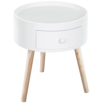 Image of HOMCOM Modern Round Coffee Table Wooden Side Table Living Room Storage Unit w/ Drawer Wood Leg - White AOSOM UK