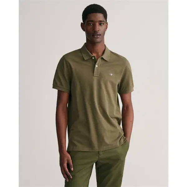 Image of Gant Shield Piqu Polo Shirt - Green S