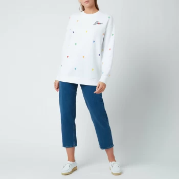 Image of Kate Spade New York Womens Embroidered Hearts Sweatshirt - Fresh White - S
