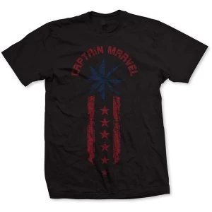 Image of Marvel Comics - Captain Marvel Star Stripe Unisex Medium T-Shirt - Black