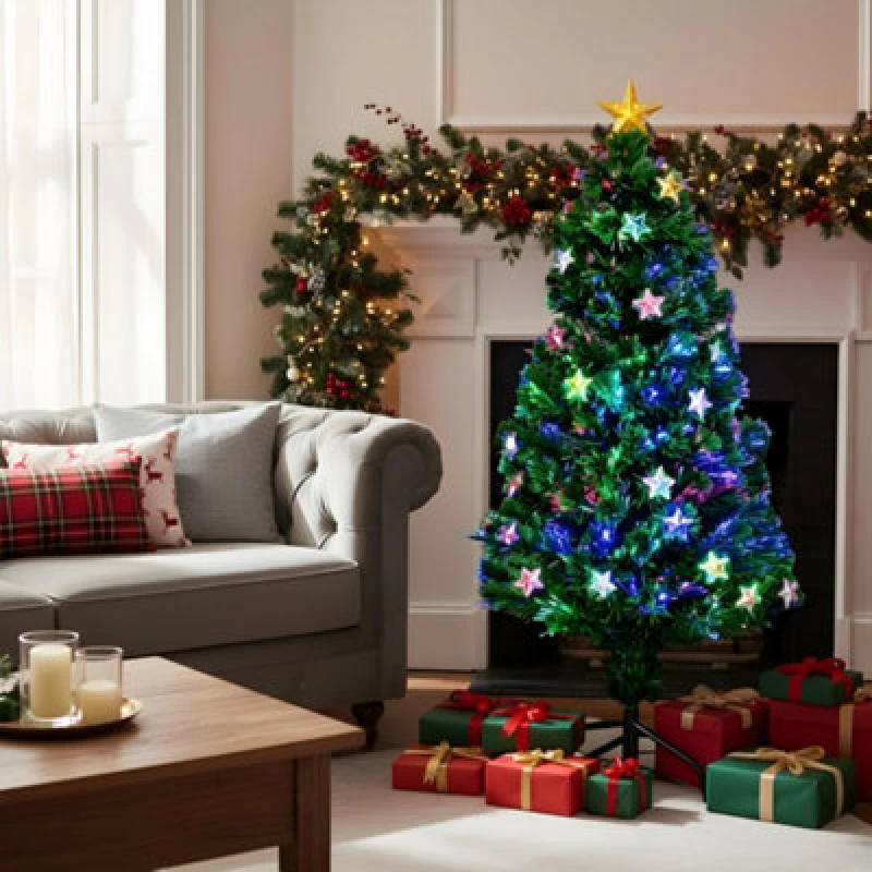 Image of Shatchi 4ft/120Cm Stars Fibre Optic Christmas Tree LED Pre-Lit
