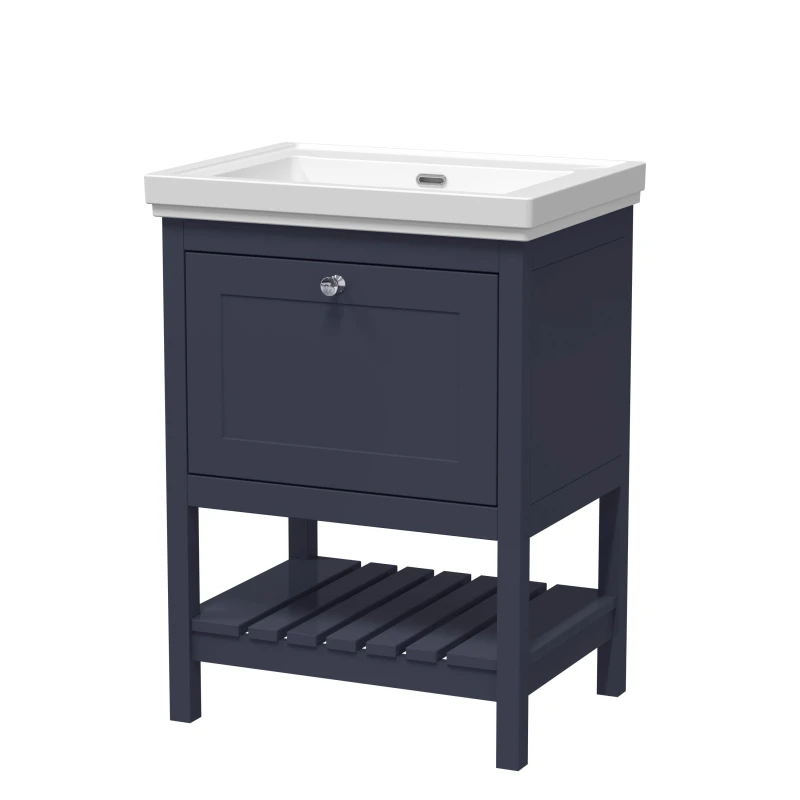 Image of Balterley Floor Standing 1 Drawer Vanity 0 Tap Hole Fireclay Basin Blue 600mm Blue