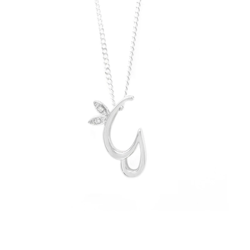 Image of Say It With Winged Diamond Initial Necklace - Sterling Silver - G/18" Size: 18" Silver Unisex 18"