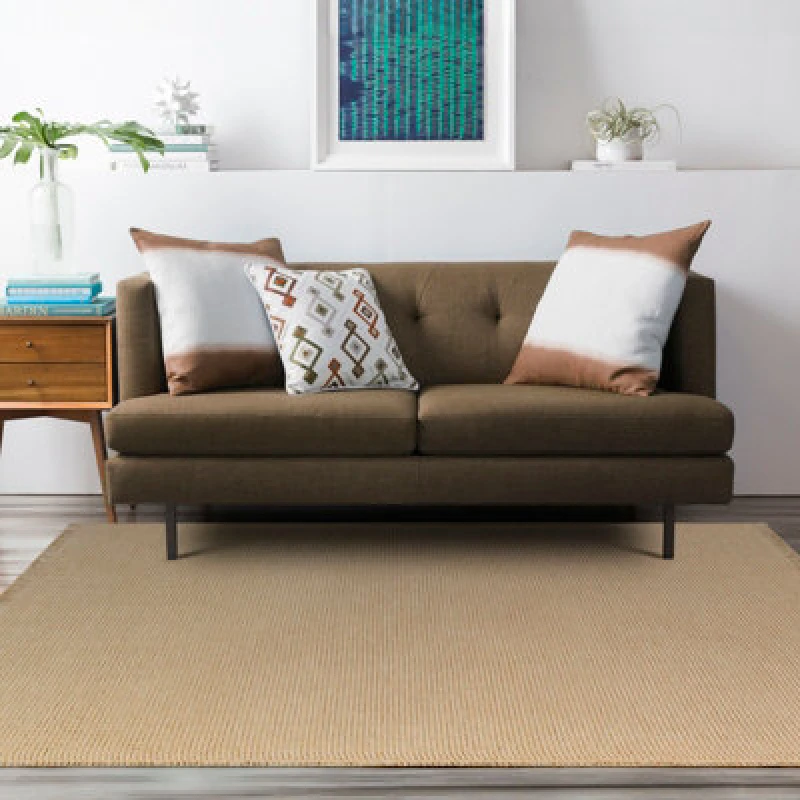 Image of Becki Owens X Livabliss Solid And Border Camel Jute Kimi Area Rug 200 X 275cm - Easy Care, Ideal For Living Room & Bedroom