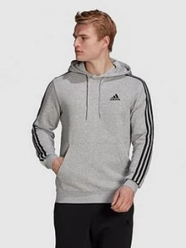 Image of adidas 3-stripe Fleece Hoody, Medium Grey Heather, Size S, Men
