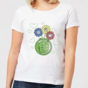 Image of Marvel Avengers Hulk Flower Fist Womens T-Shirt - White - L