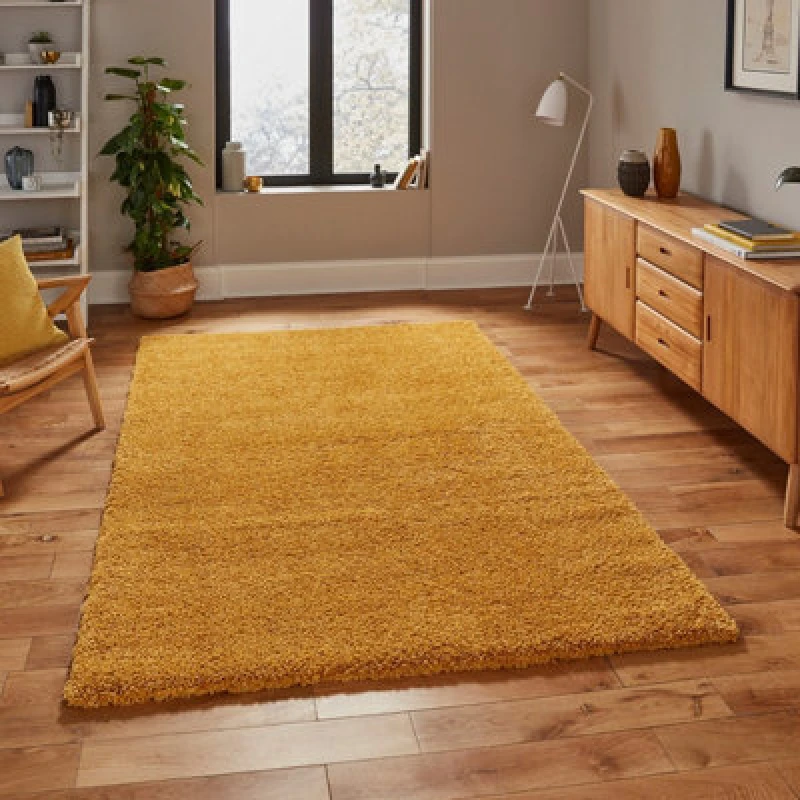 Image of (80x150cm) Sierra 9000 Shaggy Rugs in Yellow Dense Soft Polypropylene Mats