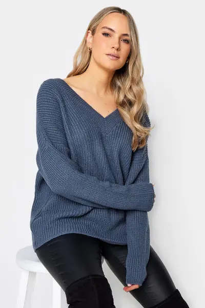 Image of Long Tall Sally Tall V-Neck Jumper Blue