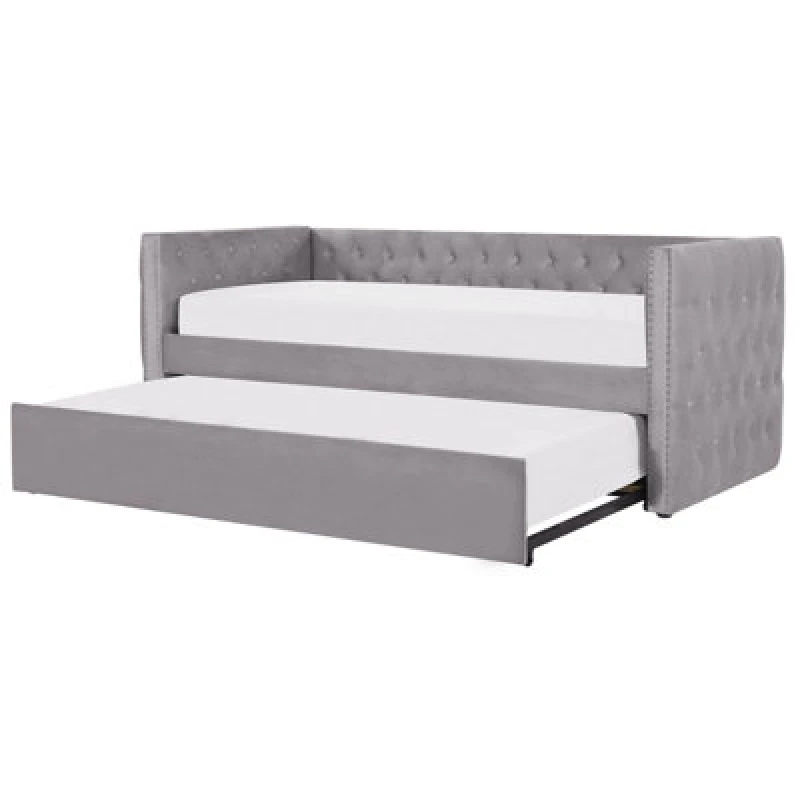 Image of Beliani Trundle Bed Velvet Gassin 90 X 200 Cm (Eu Single) Grey