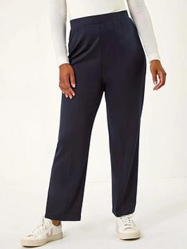 Image of Roman Womens Petite Straight Leg Ponte Stretch Trouser in Navy Size: 14 Navy Female 14