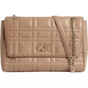 Image of Calvin Klein Re-Lock Quilt Shoulder Bag Lg - Beige