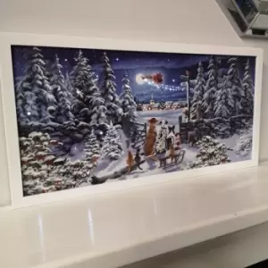 Image of Samuel Alexander - H30 x 60cm Battery Operated Fibre Optic Winter Dogs Watching Santa Sleigh Scene Touch Activated Christmas Canvas