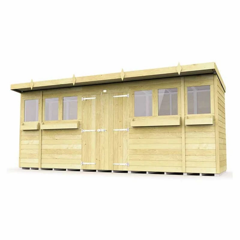 Image of Buttercup Farm 16 x 4 Feet Pent Summer Shed - Wood - L118 x W474 x H201cm in Brown Brown Unisex