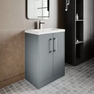 Image of Hudson Reed Juno Floor Standing 2-Door Vanity Unit with Basin 3 600mm Wide - Coastal Grey