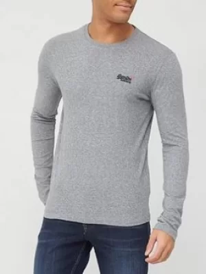 Image of Superdry Orange Label Embroidered Long Sleeve Top- Grey Marl, Size S, Men