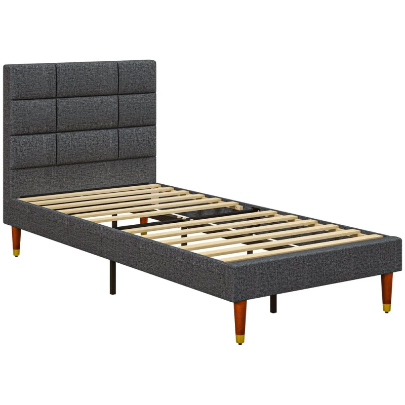 Image of Homcom 3ft Upholstered Single Bed Frame W/ Wooden Slat No Box Spring Needed 831-798V71GY