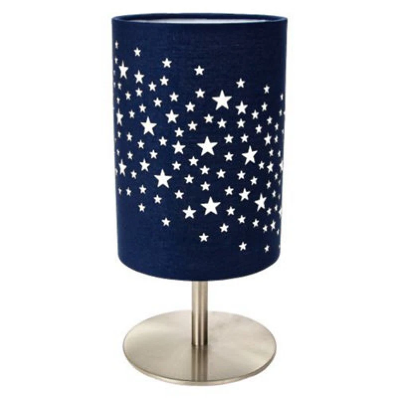 Image of Happy Homewares Beautiful Stars Decorated Children/kids Midnight Blue Cotton Bedside Table Lamp