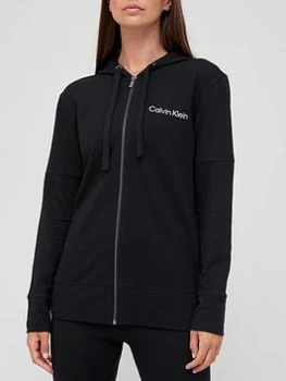 Image of Calvin Klein Branded Zip Through Lounge Hoodie - Black Size M Women