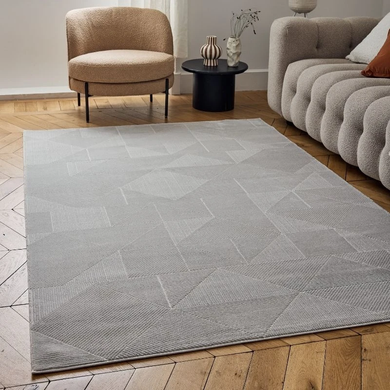 Image of THE RUGS Carmel Modern Area Rugs & Runners Geometric Design Soft Pile in Grey Size: 80cm x 300cm Grey Unisex 80cm x 300 cm