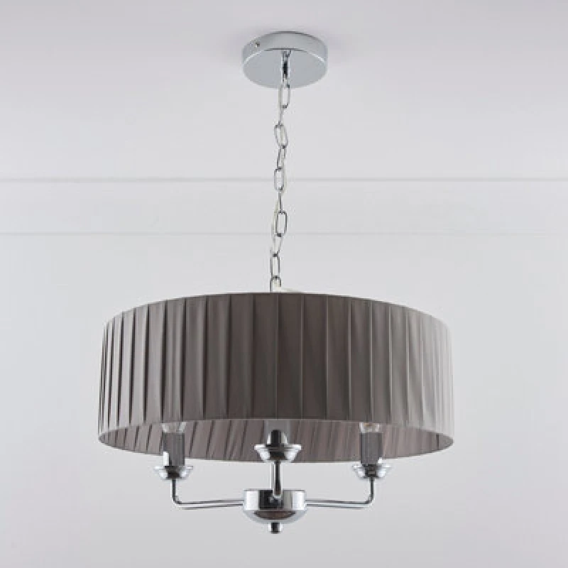 Image of K LIVING Giulia 3 Light Chrome Chandelier and Grey Shade Grey