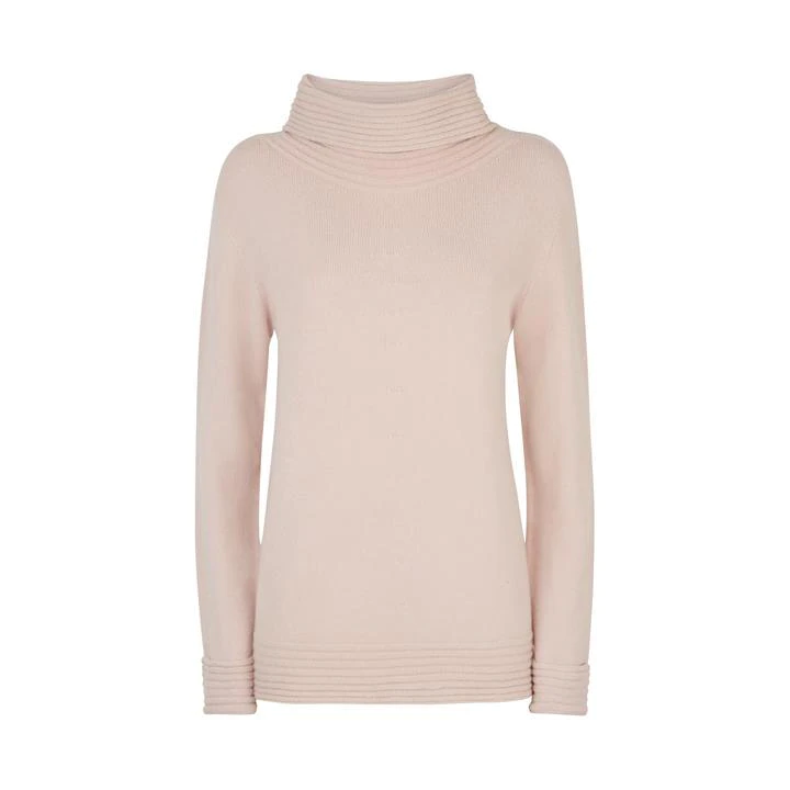 Image of James Lakeland Pale Pink Ribbed Neck Polo Jumper - 8