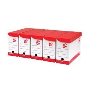 Image of 5 Star Transfer Case Hinged Lid Foolscap RedWhite Pack of 20