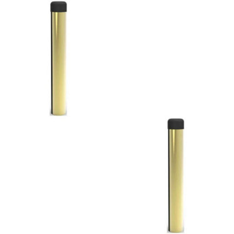 Image of Loops 2x Rubber Tipped Wall mounted Doorstop Cylinder 71 x 16mm Polished Brass Metallics