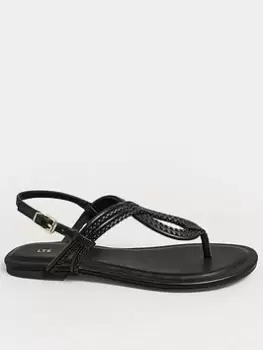 Image of Long Tall Sally Tbar Swirly Flat Sandal - Black, Size 8, Women