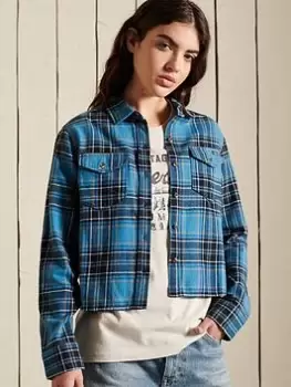 Image of Superdry Heritage Cropped Check Shirt - Blue Size 14, Women