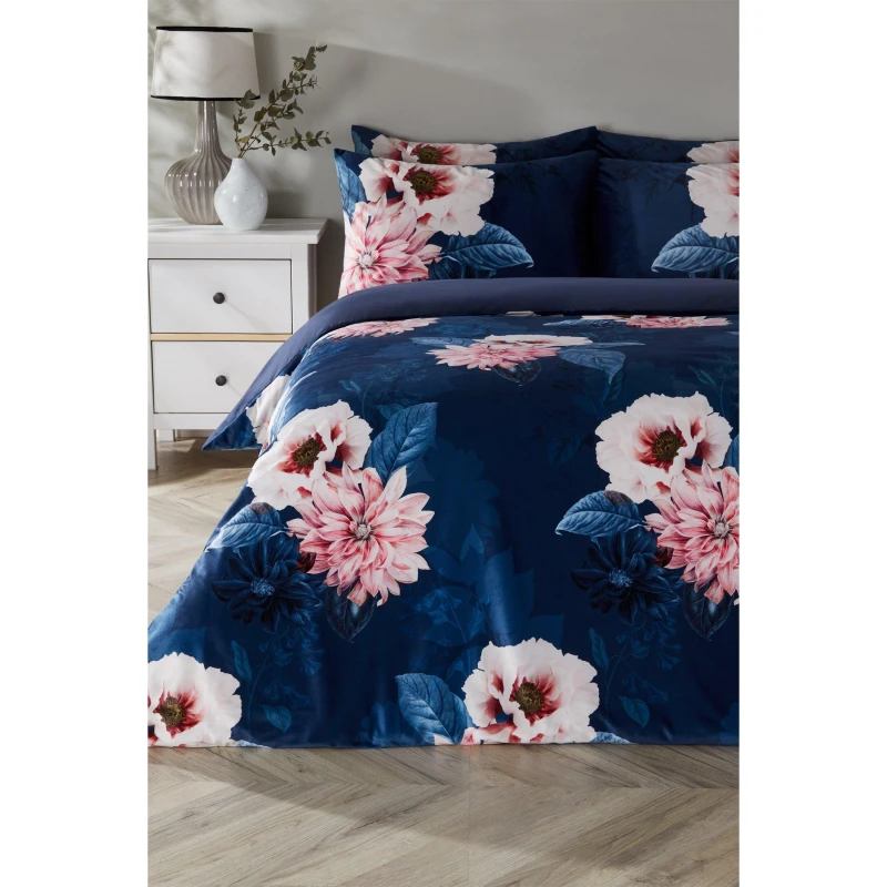 Image of Homelife Homelife Floral Velour Duvet Set - Blue Blue Single