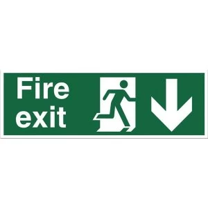 Image of Stewart Superior Fire Exit Sign Man and Arrow Down W450xH150 Self Adhesive Vinyl
