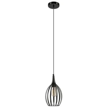 Image of Lamkur Lighting - Vincent Wire Frame Pendant Ceiling Light Black, 1x E27
