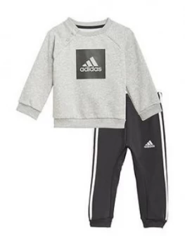 Image of Boys, adidas Infant 3 Stripe Logo Jogger Set - Grey/Black, Size 2-3 Years