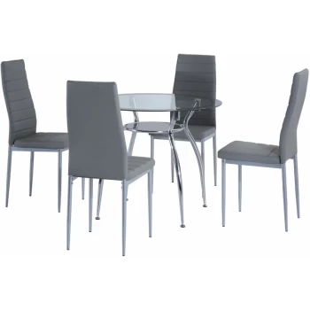 Image of Homcom - 5pcs Dining Room Set Table Chairs Contemporary Modern Furniture Tempered Glass (Grey)