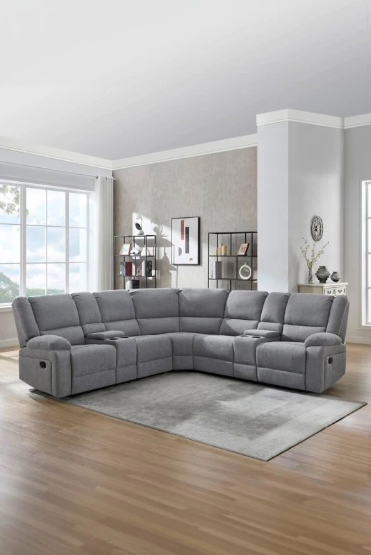 Image of More4Homes Praga Corner Fabric Recliner Sofa Light Grey
