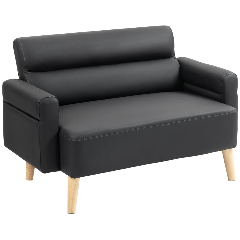 Image of HOMCOM HOMCOM 2 Seater Sofa Settee, Modern Faux Leather Couch with Wood Legs in Black One Size Unisex 5063603517165