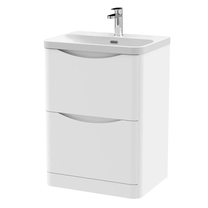 Image of Balterley Bathroom Floor Standing 2 Drawer Vanity, Ceramic Basin, White, 600mm in White White Unisex
