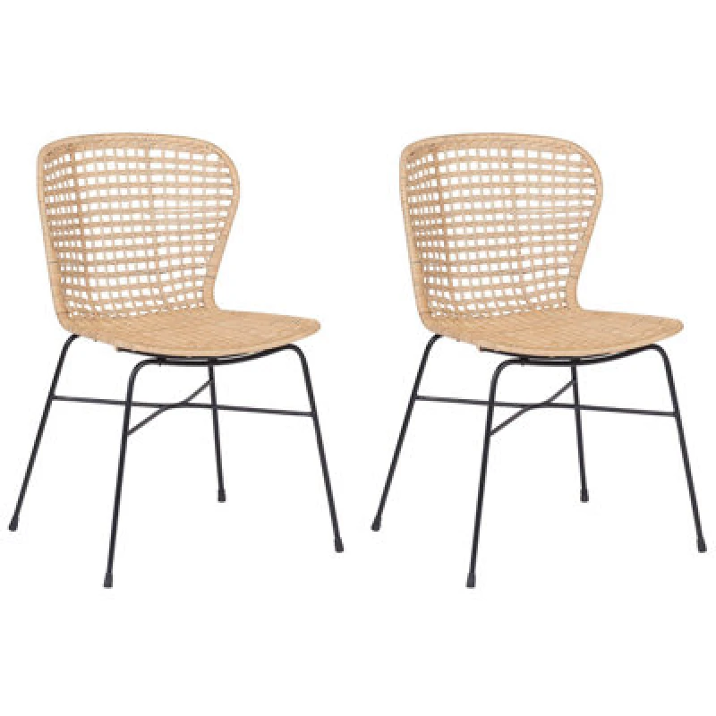 Image of Beliani Set Of 2 Dining Chairs Elfros Rattan Natural