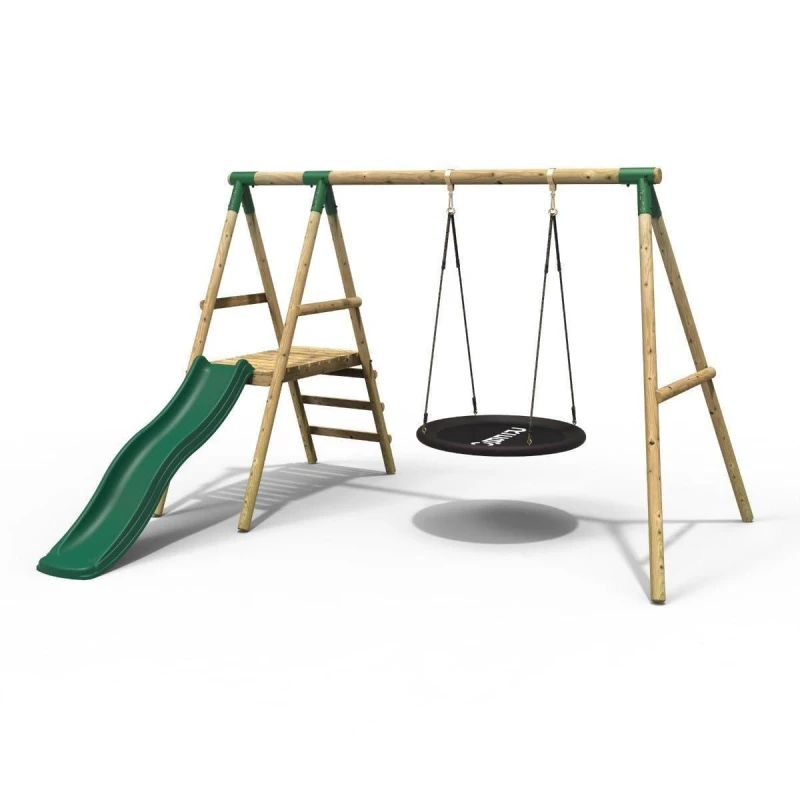 Image of Rebo Wooden Swing Set with Slide - Rosetta Green