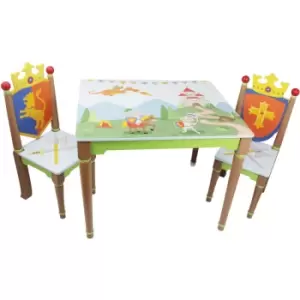 Image of Teamson Kids - Fantasy Fields Childrens Knights Dragons Kids Wooden Table & Chairs Set TD-11837A - Green