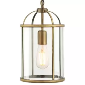 Image of Hanging Ceiling Pendant Light Brass & Glass Lantern Box Shade Lamp Bulb Holder