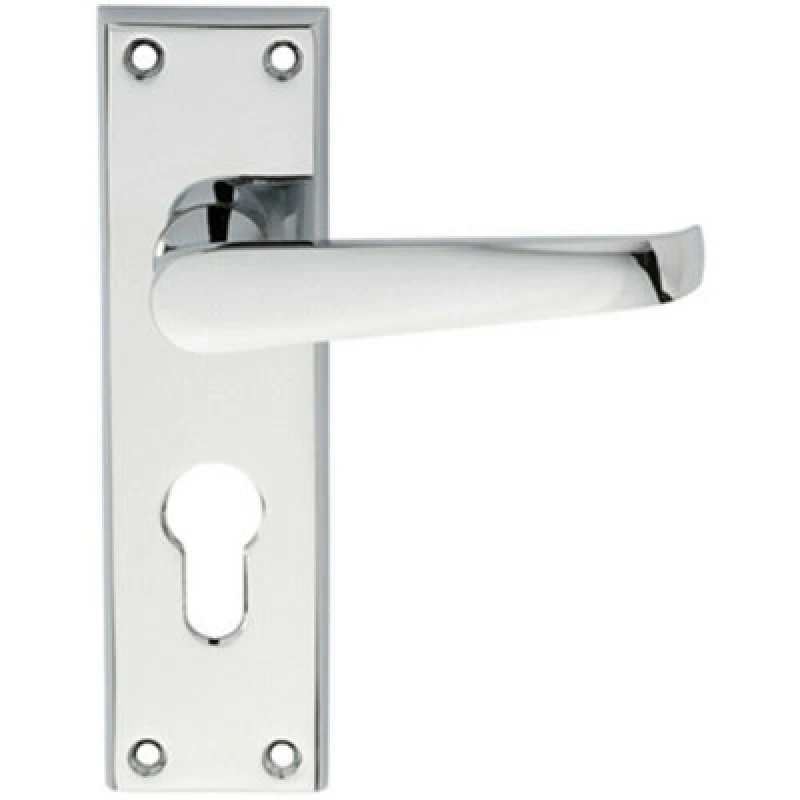 Image of Loops PAIR Straight Victorian Lever on Euro Lock Backplate 150 x 43mm Polished Chrome Multi