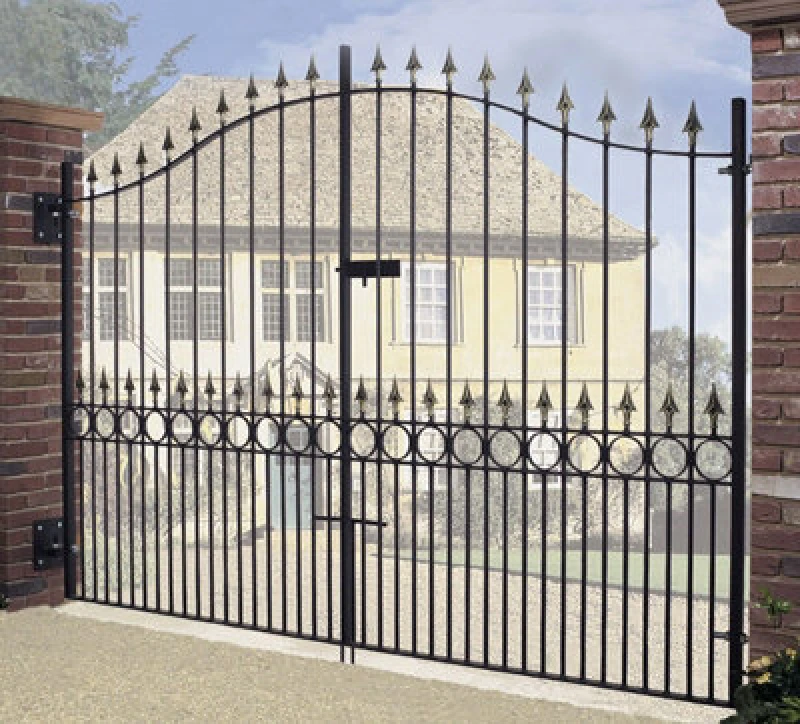 Image of Burbage Iron Craft Balmoral Premium Spear Top Tall Bow Top Double Gate - Steel - Fits Gap 2743mm X 2082mm High - Electro Galv./black Powder Coated
