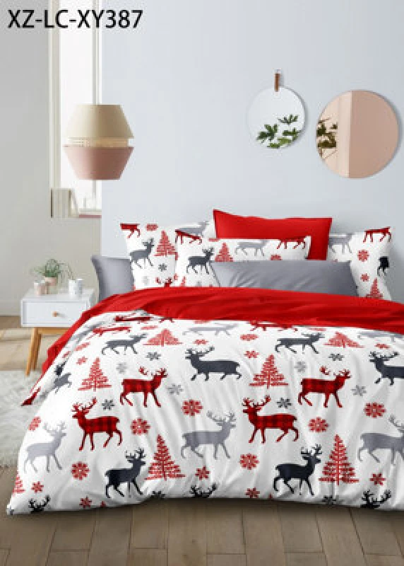Image of Ezysleep Ezysleep Reindeer Printed Duvet Set in Red Size: Double Red Double Unisex 0721545407733