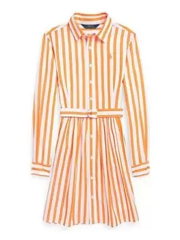 Image of Ralph Lauren Girls Stripe Shirt Dress - Light Orange, Light Orange, Size 8 Years, Women