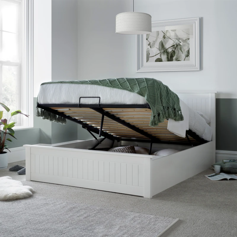 Image of Bedmaster Bedmaster Dawson Wooden Ottoman Bed And Super Ortho Orthopaedic Mattress in White Size: King White King Unisex 9502187344553
